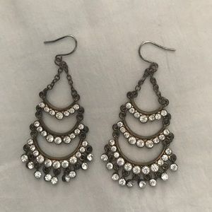Brass & Clear Rhinestone Chandelier Earrings